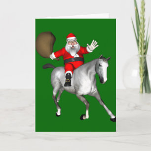 Santa Claus Riding A Grey Horse Holiday Card