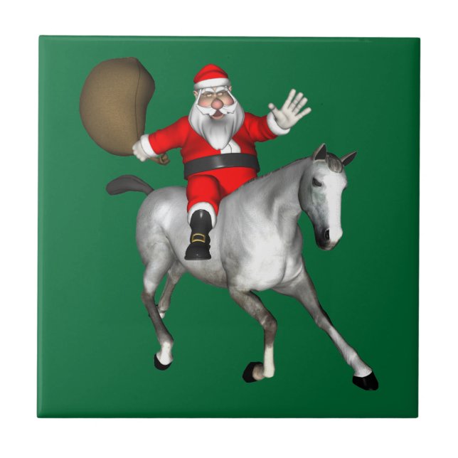 Santa Claus Riding A Grey Horse Tile (Front)