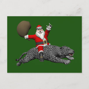 Santa Claus Riding A Grey Panther Holiday Postcard