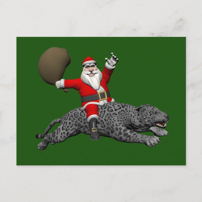 Santa Claus Riding A Grey Panther Holiday Postcard (Front)