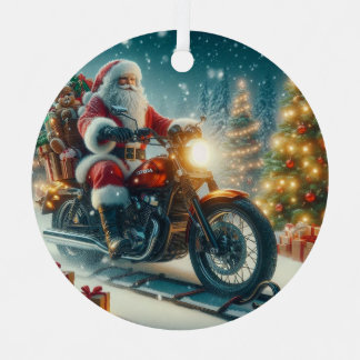 Santa Claus Riding A Honda Motorcycle Sled Metal Tree Decoration
