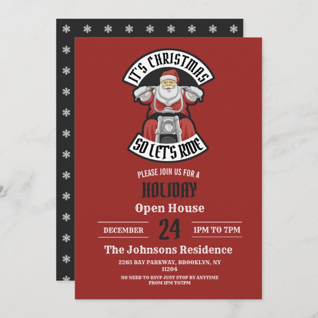 Santa Claus riding a motorcycle Invitation (Front/Back)