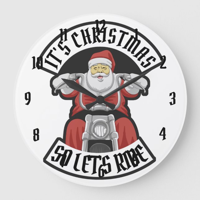 Santa Claus riding a motorcycle Large Clock (Front)