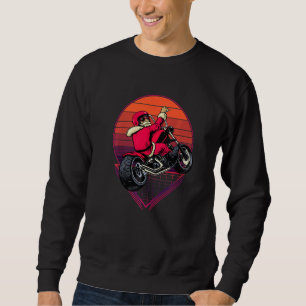 Santa Claus Riding a Motorcycle Retro Sunset Chri Sweatshirt