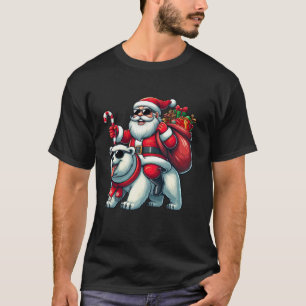 Santa Claus Riding a Polar Bear Funny Christmas Bo T-Shirt