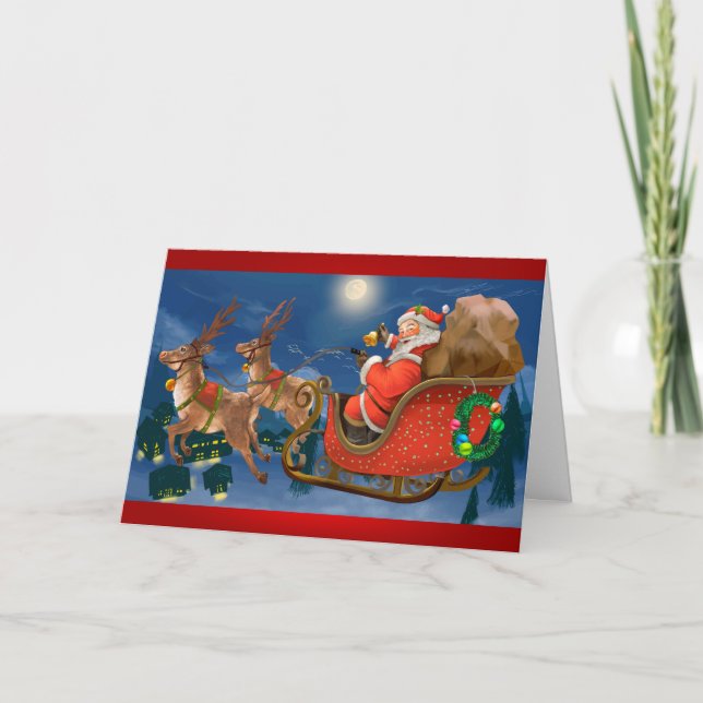 Santa Claus Riding A Sleigh Card (Front)