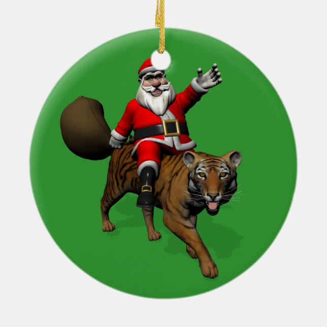 Santa Claus Riding A Tiger Ceramic Tree Decoration (Back)