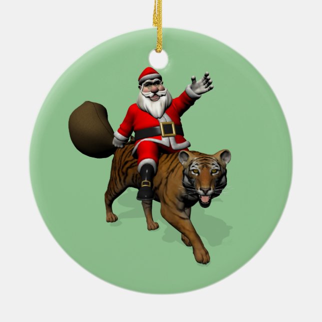 Santa Claus Riding A Tiger Ceramic Tree Decoration (Back)