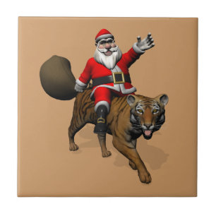 Santa Claus Riding A Tiger Tile