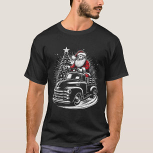Santa Claus Riding a Truck design solid black back T-Shirt