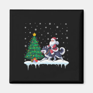 Santa Claus Riding Alaskan Klee Kai Dog Boys Girls Magnet