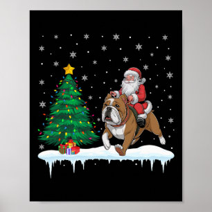 Santa Claus Riding American Bulldog Boys Girls Chr Poster