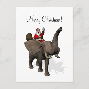 Santa Claus Riding An Elephant Holiday Postcard