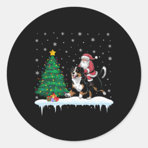 Santa Claus Riding Bernese Mountain Dog Boys Girls Classic Round Sticker