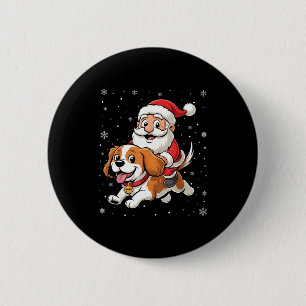 Santa Claus Riding Cavalier King Charles Spaniel D 6 Cm Round Badge