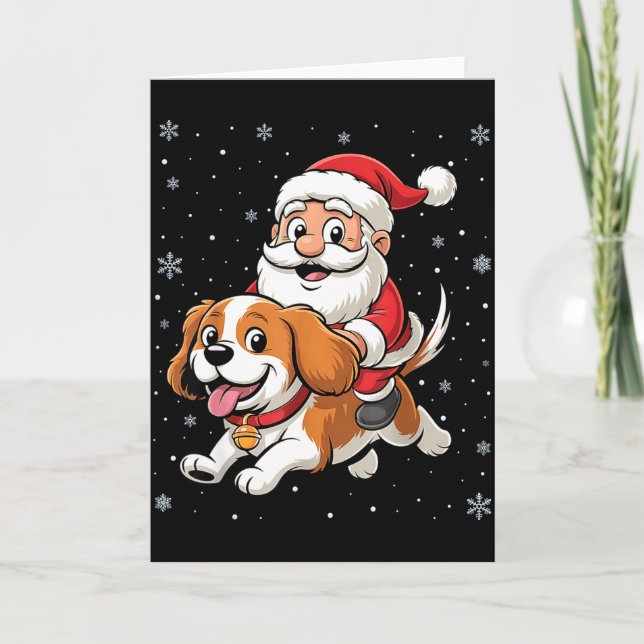 Santa Claus Riding Cavalier King Charles Spaniel D Card (Front)