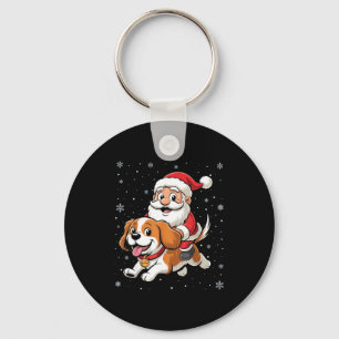 Santa Claus Riding Cavalier King Charles Spaniel D Key Ring