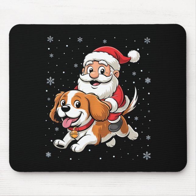 Santa Claus Riding Cavalier King Charles Spaniel D Mouse Pad (Front)
