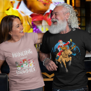 Santa Claus Riding Christmas Moose Drinking A Beer T-Shirt