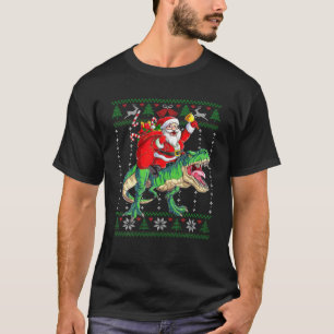 Santa Claus Riding Dinosaur Rex Christmas T-Shirt