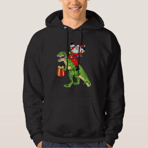 Santa Claus Riding Dinosaur T Rex Christmas Boys M Hoodie