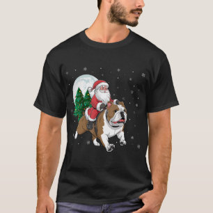 Santa Claus Riding English Bulldog Christmas Tree T-Shirt