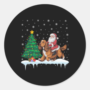 Santa Claus Riding Er Spaniel Dog Boys Girls Chris Classic Round Sticker