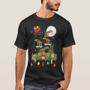 Santa Claus Riding Giraffe Reindeer Sleigh Xmas Da T-Shirt