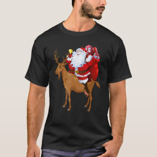 Santa Claus Riding Goat Reindeer Christmas Pajama T-Shirt