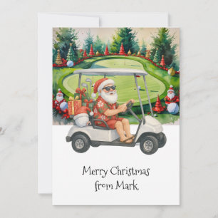 Santa Claus riding golf cart Christmas Holiday Card