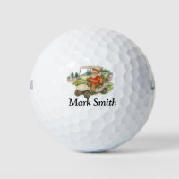 Santa Claus riding golf cart with gifts