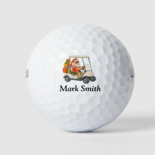 Santa Claus riding golf cart with gifts Balls