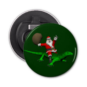 Santa Claus Riding Green Lizard Bottle Opener