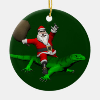 Santa Claus Riding Green Lizard Ceramic Tree Decoration