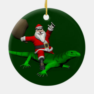 Santa Claus Riding Green Lizard Ceramic Tree Decoration