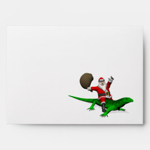 Santa Claus Riding Green Lizard Envelope