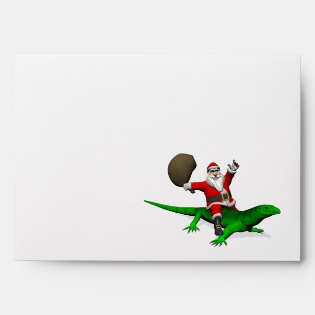 Santa Claus Riding Green Lizard Envelope (Front)