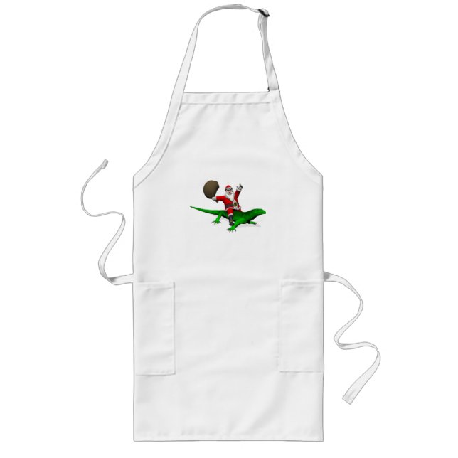 Santa Claus Riding Green Lizard Long Apron (Front)