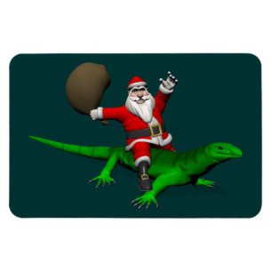 Santa Claus Riding Green Lizard Magnet