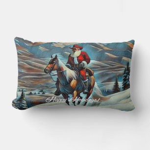 Santa Claus Riding Horse Christmas Lumbar Cushion