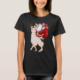Santa Claus Riding Llama Reindeer  Christmas Pajam T-Shirt