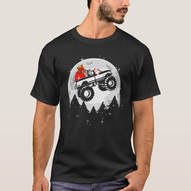 Santa Claus Riding Monster Truck Driver Rider Xmas T-Shirt (Front)
