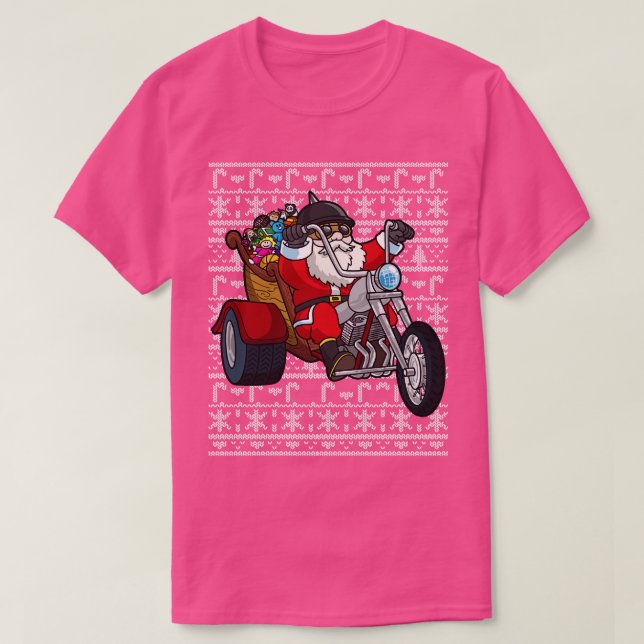 Santa Claus Riding Motorcycle Ugly Christmas Sweat T-Shirt (Design Front)