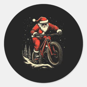 Santa Claus Riding Mountain Bike Christmas Funny M Classic Round Sticker
