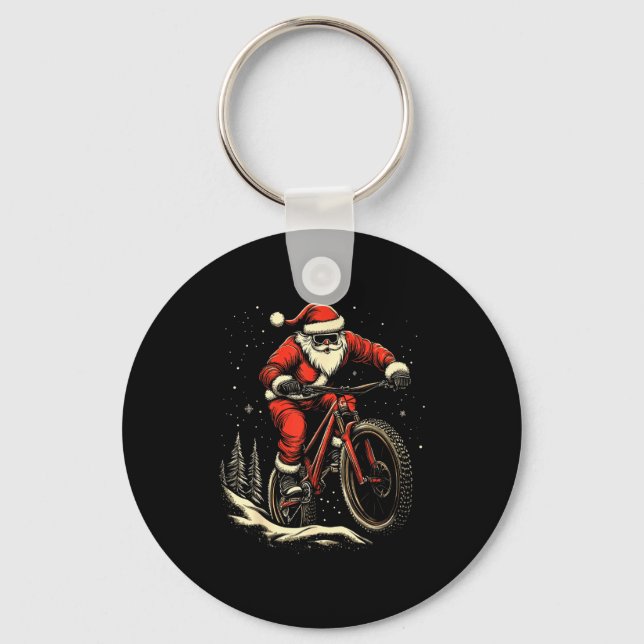 Santa Claus Riding Mountain Bike Christmas Funny M Key Ring (Front)