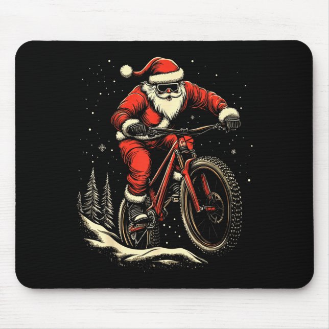 Santa Claus Riding Mountain Bike Christmas Funny M Mouse Pad (Front)