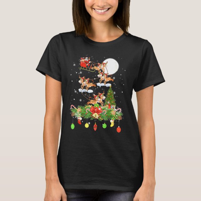 Santa Claus Riding Mule Reindeer Sleigh Xmas Day T-Shirt (Front)