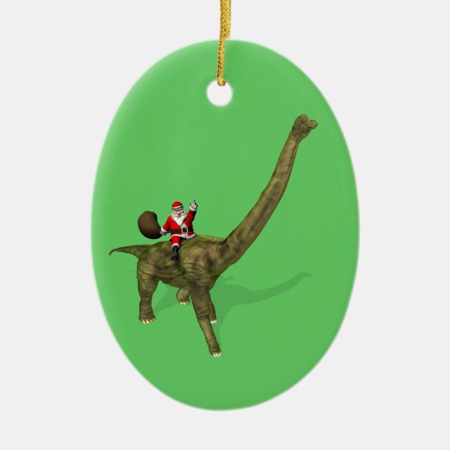 Santa Claus Riding On Brachiosaurus Ceramic Tree Decoration (Front)