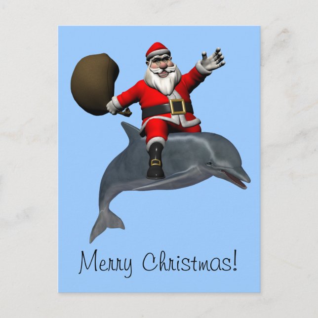Santa Claus Riding On Dolphin Holiday Postcard (Front)