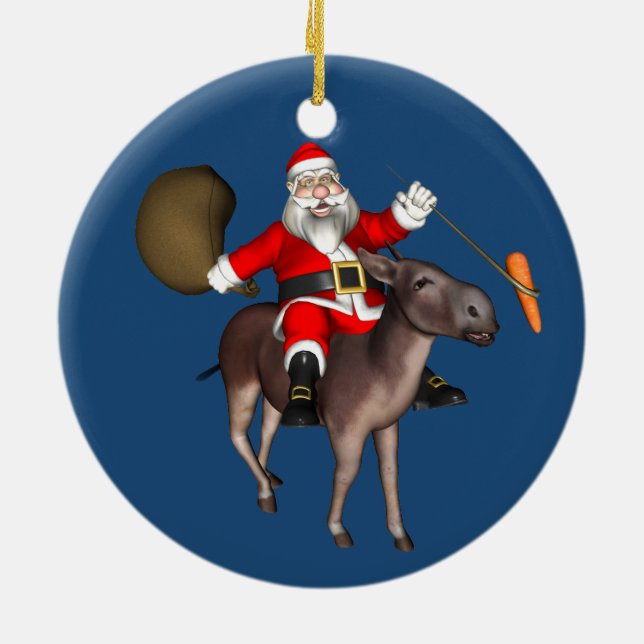 Santa Claus Riding On Donkey Ceramic Tree Decoration (Back)